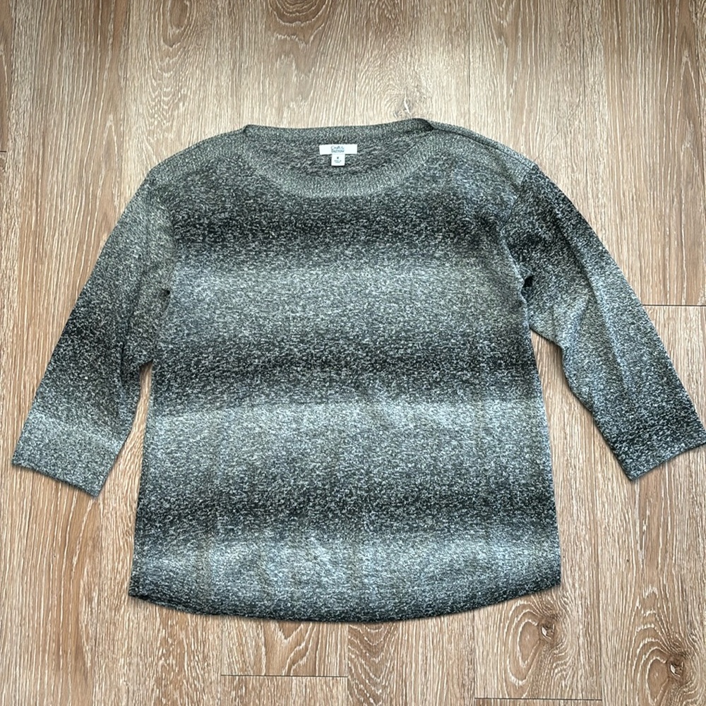 NWOT Croft & Barrow gray ombre space dye striped sweater, 3/4 sleeves, medium
